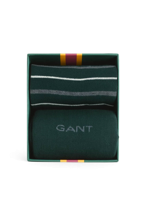 GANT Mens Multi Stripe Socks 2 Pack Gift Box Tartan Green Northern