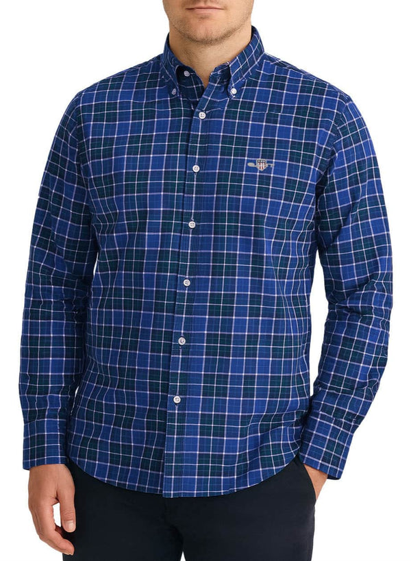 GANT Mens Regular Classic Poplin Check Shirt College Blue Northern
