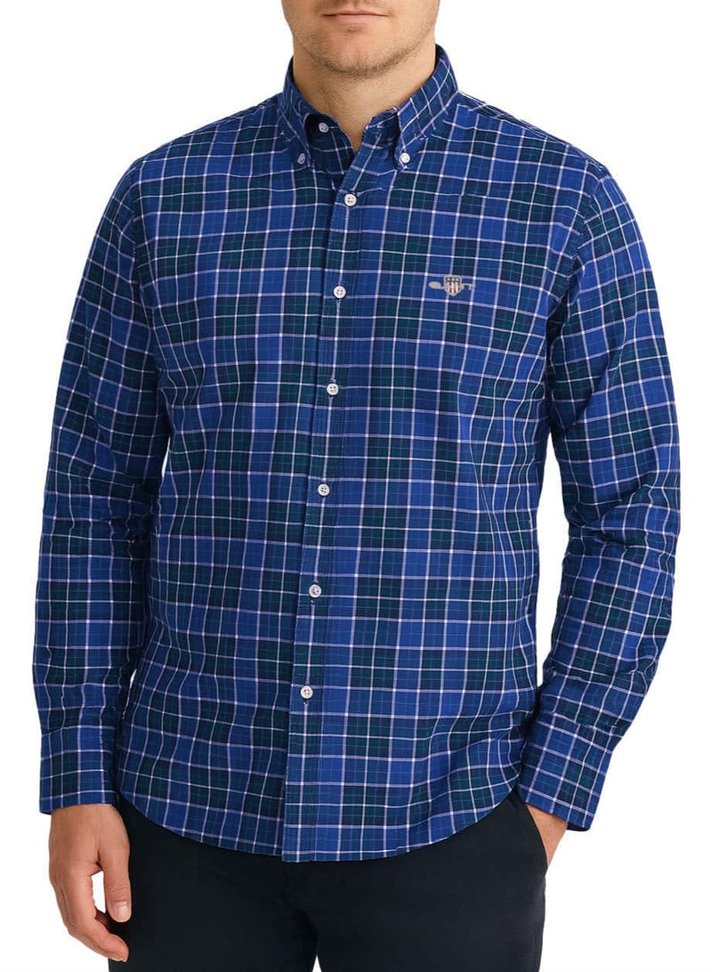 GANT Mens Regular Classic Poplin Check Shirt College Blue Northern