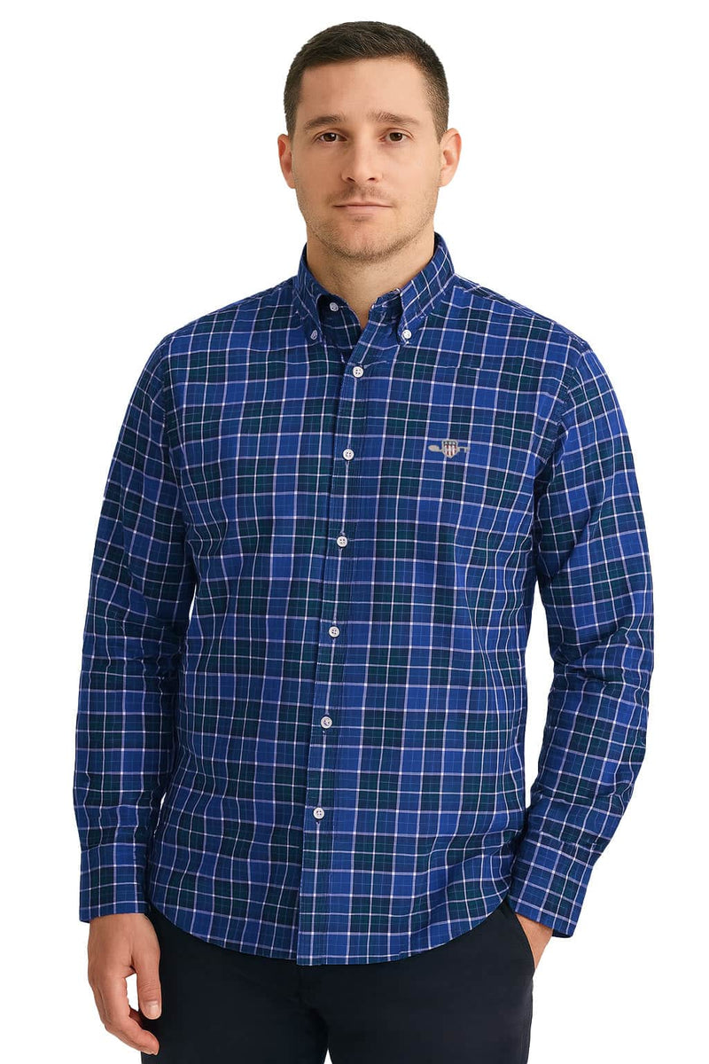 GANT Mens Regular Classic Poplin Check Shirt College Blue Northern
