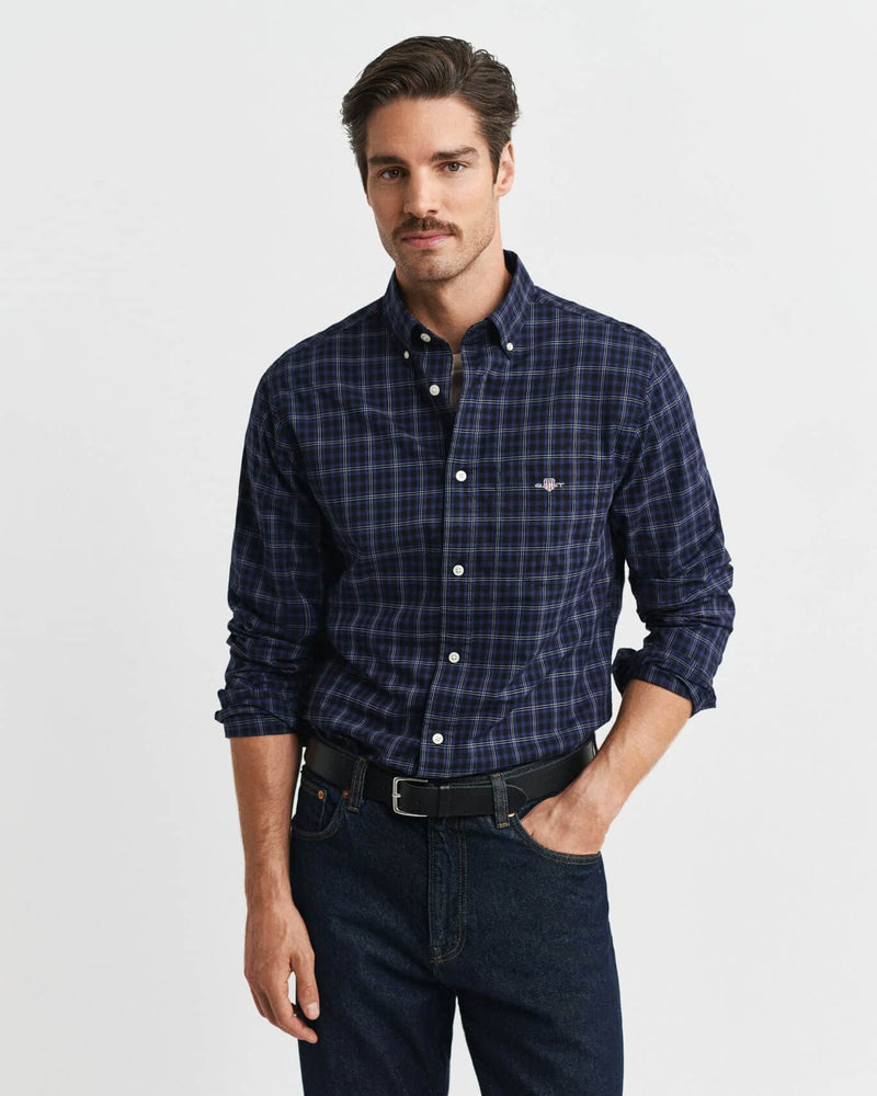 GANT Mens Regular Classic Poplin Check Shirt Persian Blue Northern