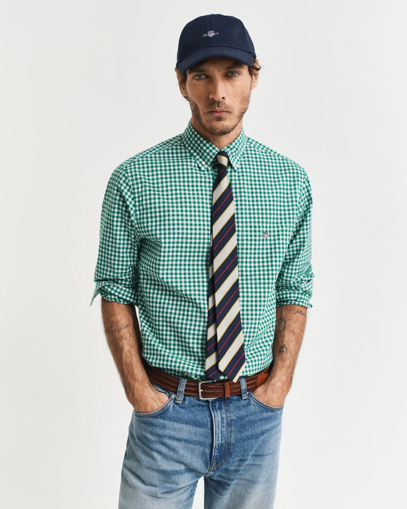 GANT Mens Regular Classic Poplin Gingham Shirt Deep Green Northern