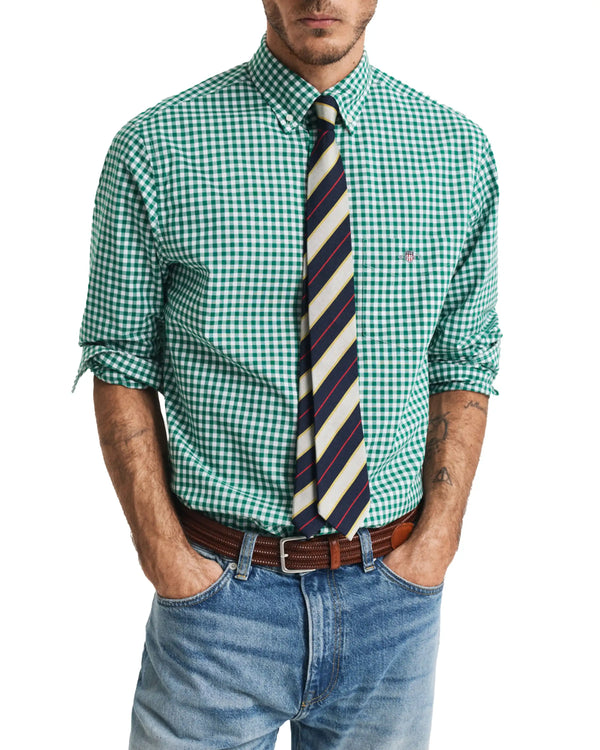 GANT Mens Regular Classic Poplin Gingham Shirt Deep Green Northern