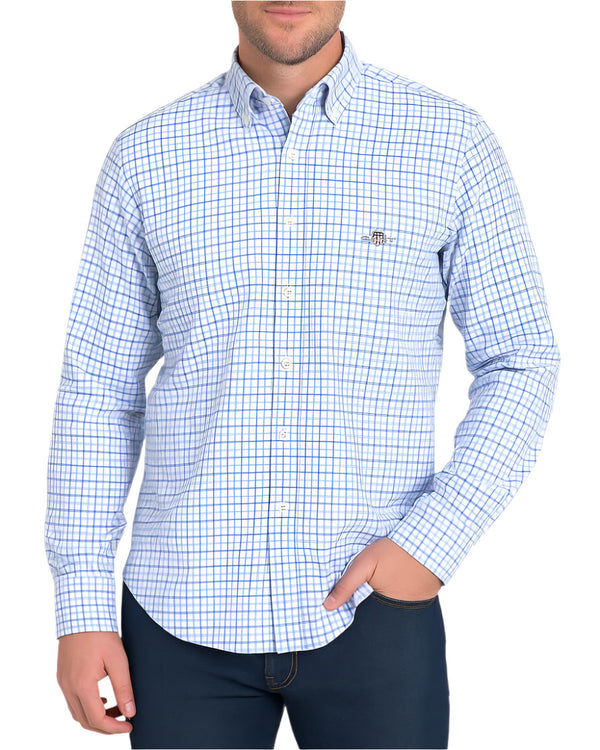 GANT Mens Regular Classic Poplin Micro Check Shirt Clear Sky Northern