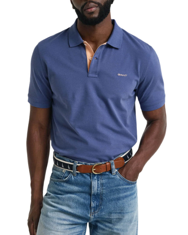 GANT Mens Regular Contrast Pique Polo Dusty Navy Northern Ireland