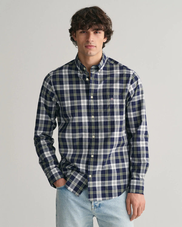 GANT Mens Regular Fit Poplin Checked Shirt Classic Blue Northern