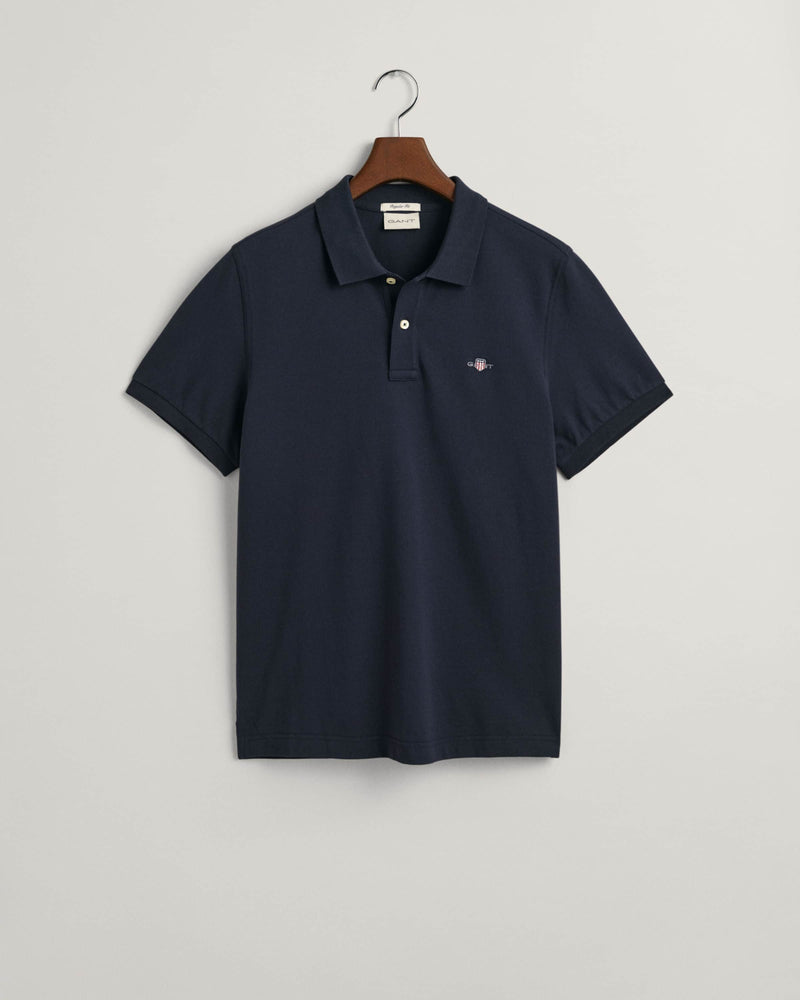 GANT Mens Regular Fit Shield Piqué Polo Shirt Evening Blue Northern