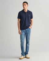 GANT Mens Regular Fit Shield Piqué Polo Shirt Evening Blue Northern