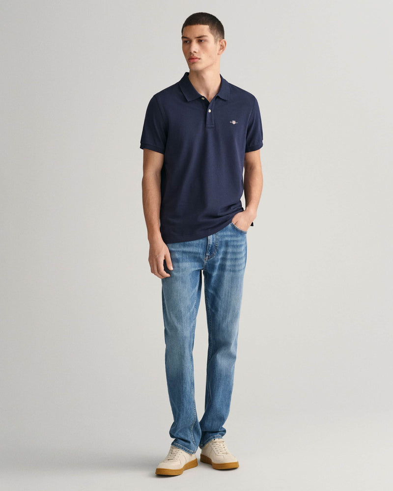 GANT Mens Regular Fit Shield Piqué Polo Shirt Evening Blue Northern