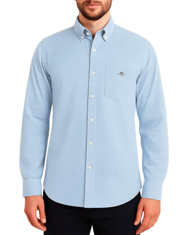 GANT Mens Regular Micro Print Shirt Fresh Blue Northern Ireland