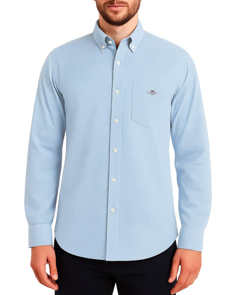 GANT Mens Regular Micro Print Shirt Fresh Blue Northern Ireland