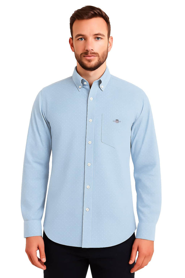 GANT Mens Regular Micro Print Shirt Fresh Blue Northern Ireland