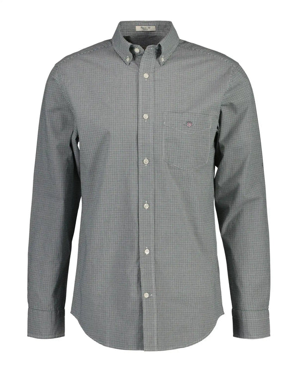 GANT Mens Regular Poplin Micro Check Shirt Forest Green Ballynahinch