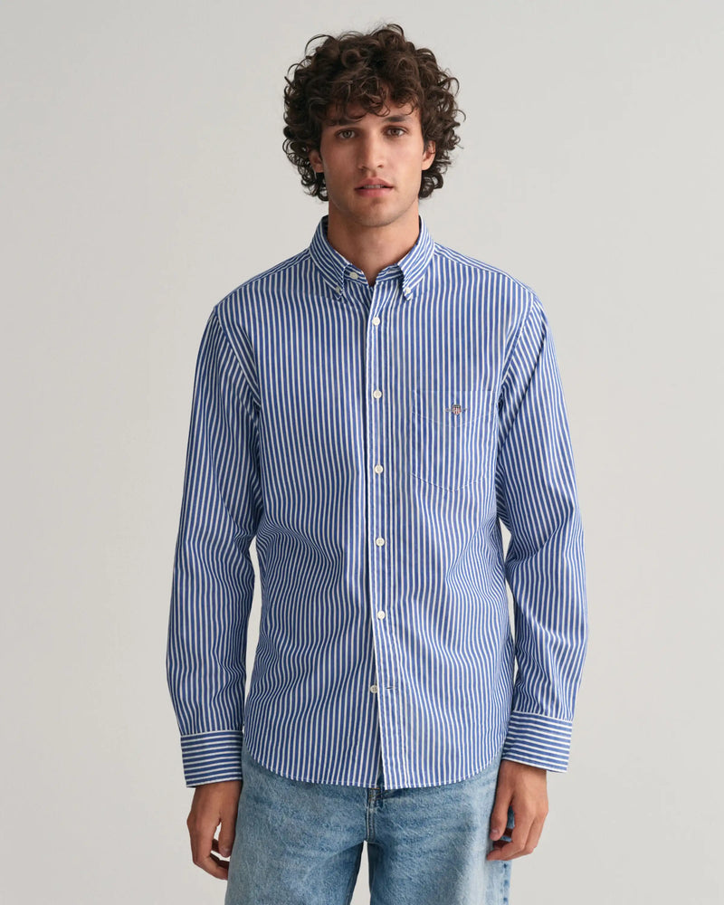 GANT Mens Regular Poplin Stripe Shirt College Blue Northern Ireland