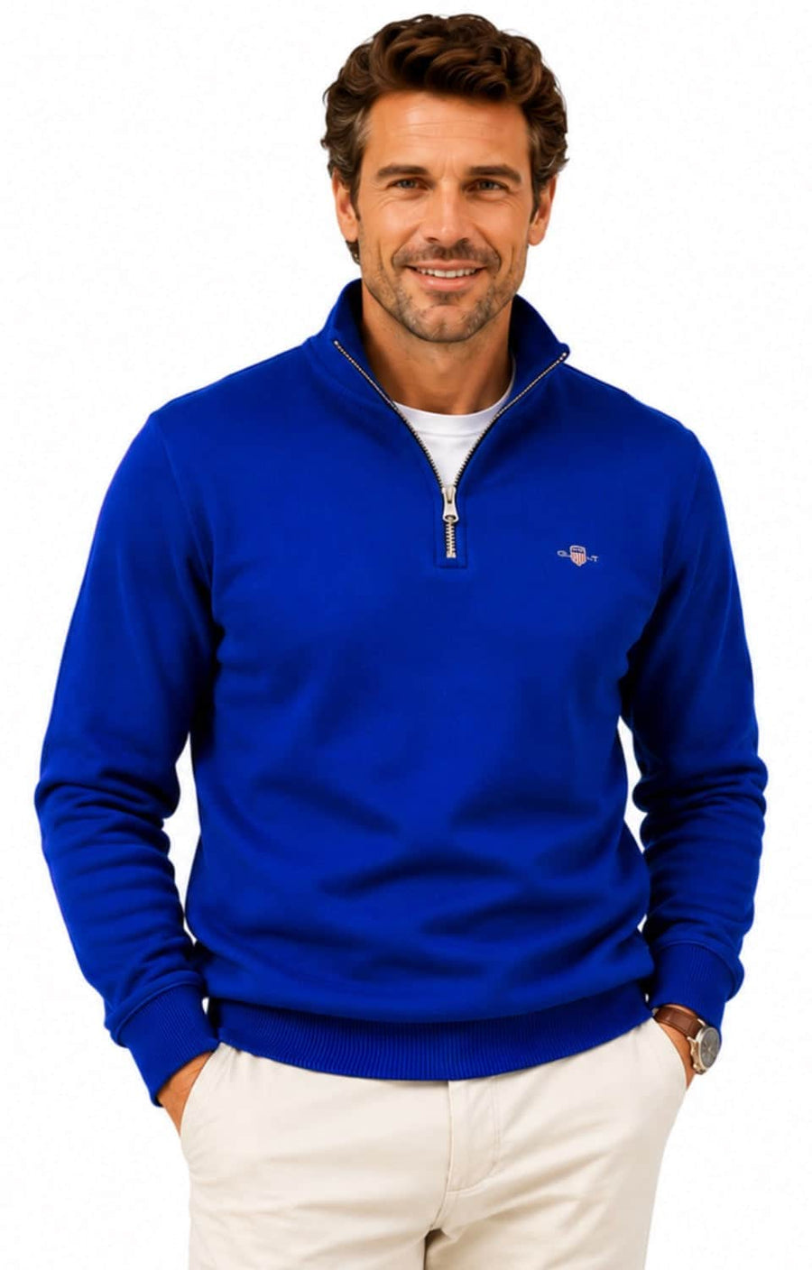 GANT Mens Regular Shield Half Zip Sweatshirt Crisp Blue
