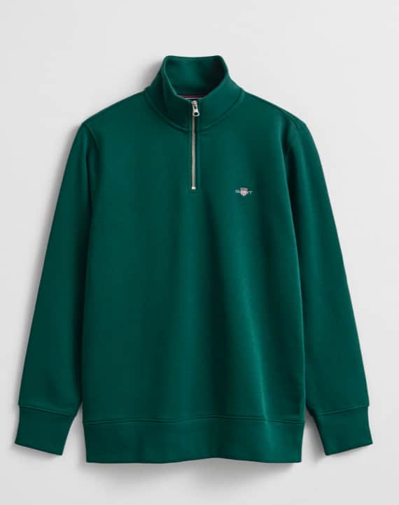 GANT Mens Regular Shield Half Zip Sweatshirt Deep Forest Green