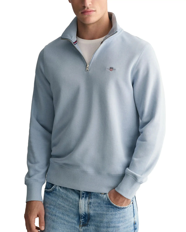 GANT Mens Regular Shield Half Zip Sweatshirt Dove Blue Northern