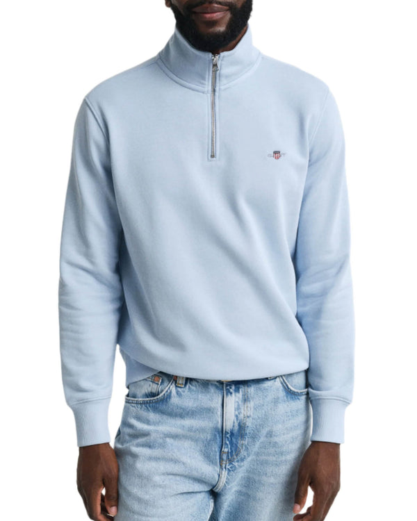 GANT Mens Regular Shield Half Zip Sweatshirt Fresh Blue Northern