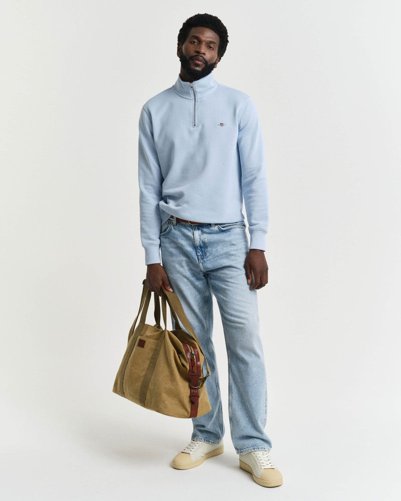 GANT Mens Regular Shield Half Zip Sweatshirt Fresh Blue Northern