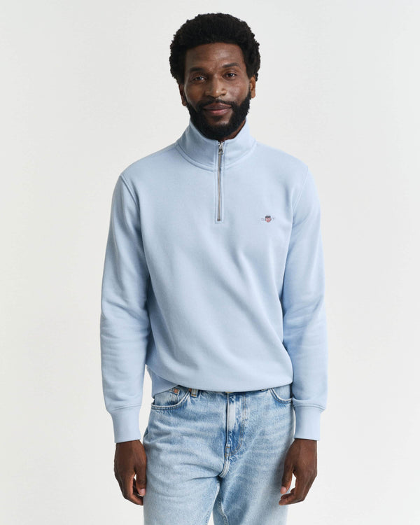 GANT Mens Regular Shield Half Zip Sweatshirt Fresh Blue Northern