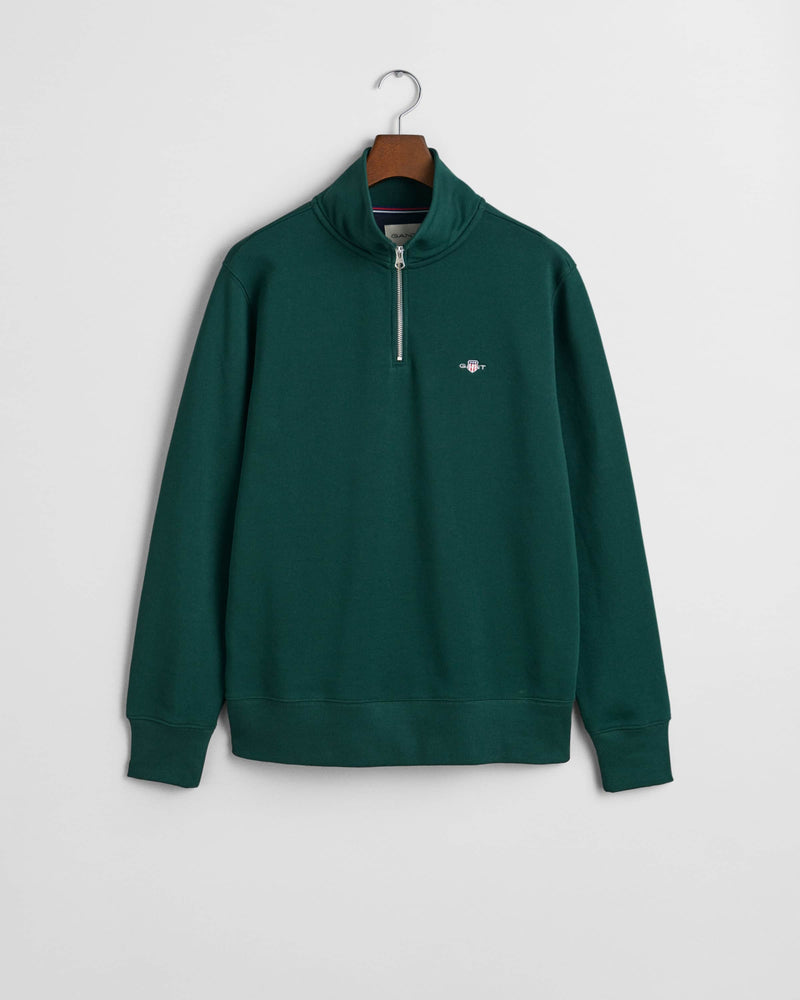GANT Mens Regular Shield Half Zip Sweatshirt Tartan Green Northern