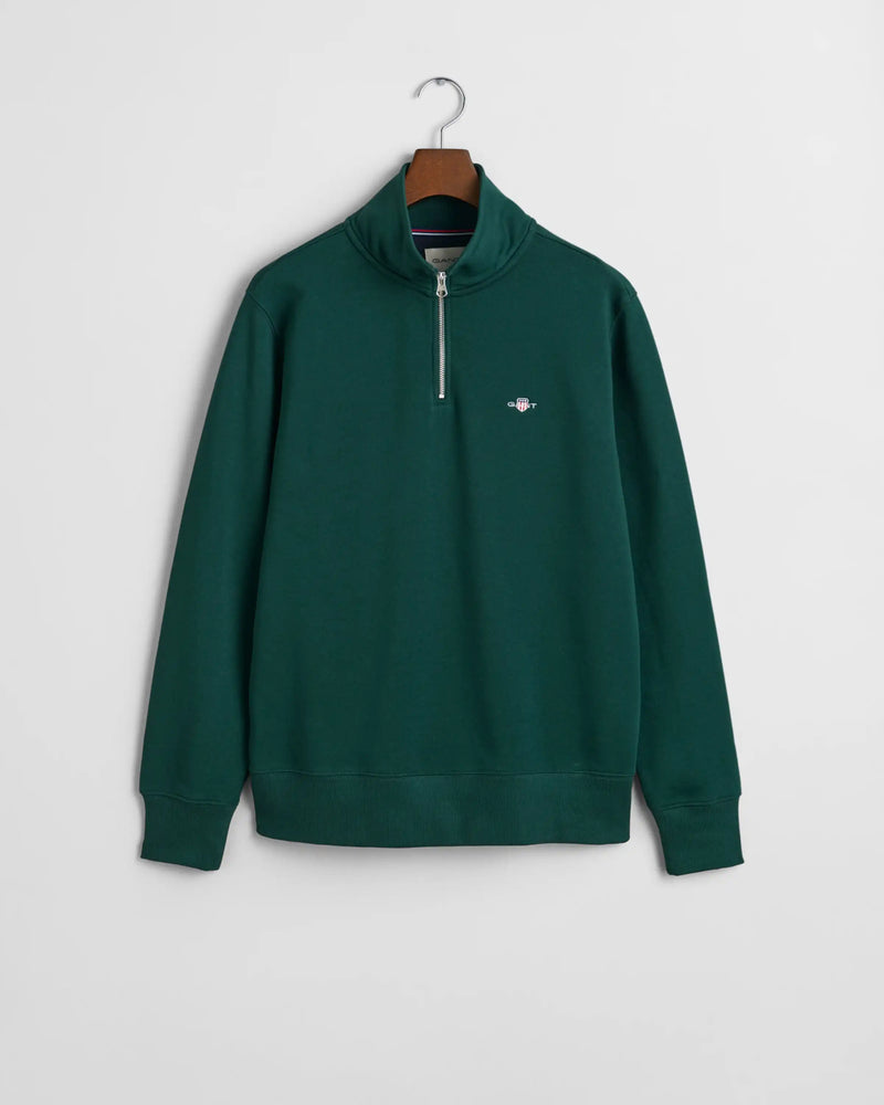 GANT Mens Regular Shield Half Zip Sweatshirt Tartan Green Northern