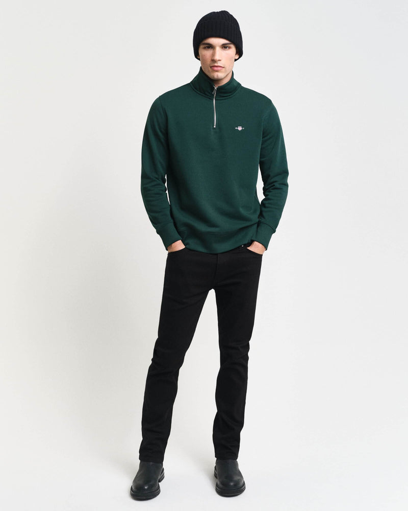 GANT Mens Regular Shield Half Zip Sweatshirt Tartan Green Northern