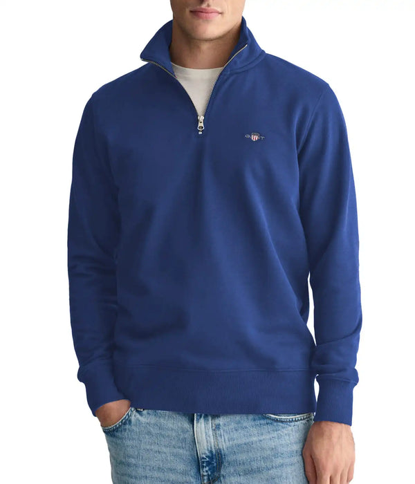 GANT Mens Regular Shield Half Zip Sweatshirt Vintage Blue Northern