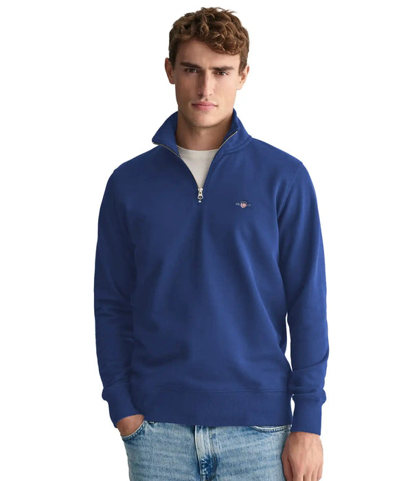 GANT Mens Regular Shield Half Zip Sweatshirt Vintage Blue Northern