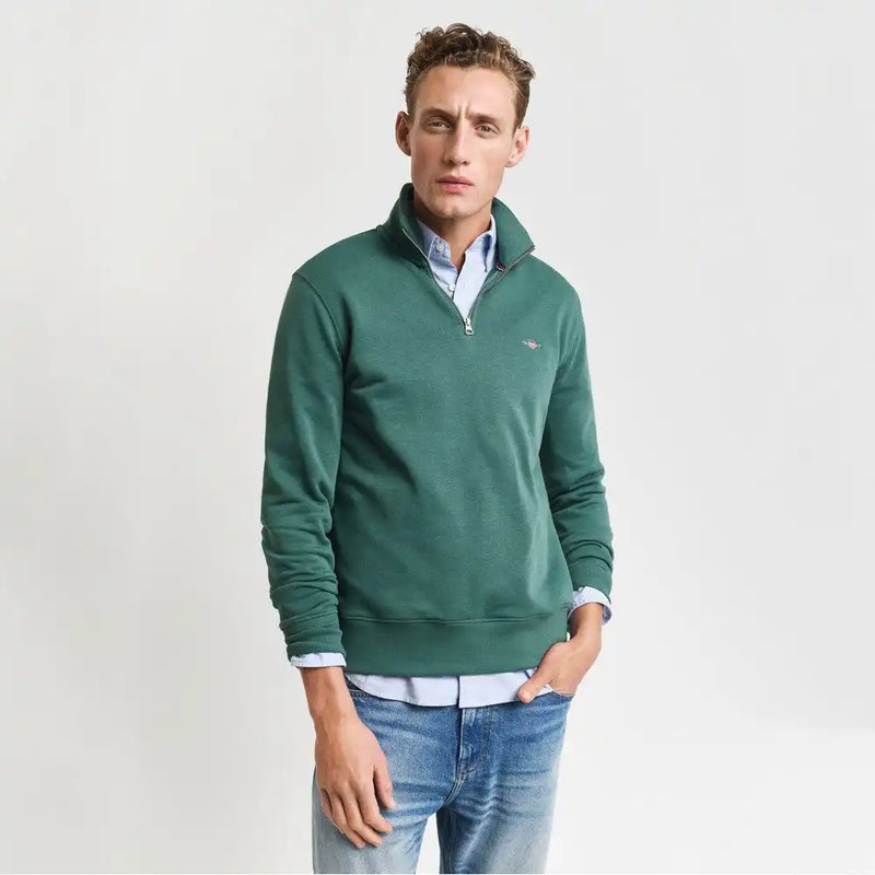 GANT Mens Regular Shield Half Zip Sweatshirt Woody Green Northern