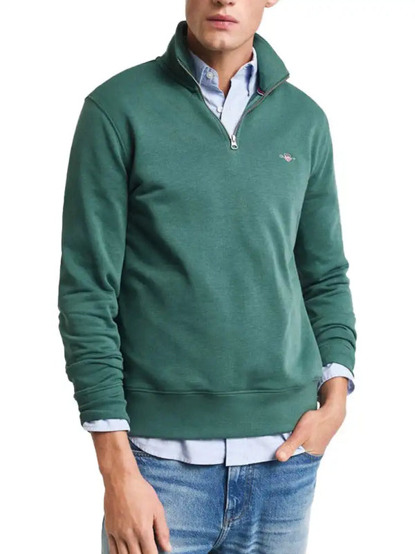 GANT Mens Regular Shield Half Zip Sweatshirt Woody Green Northern