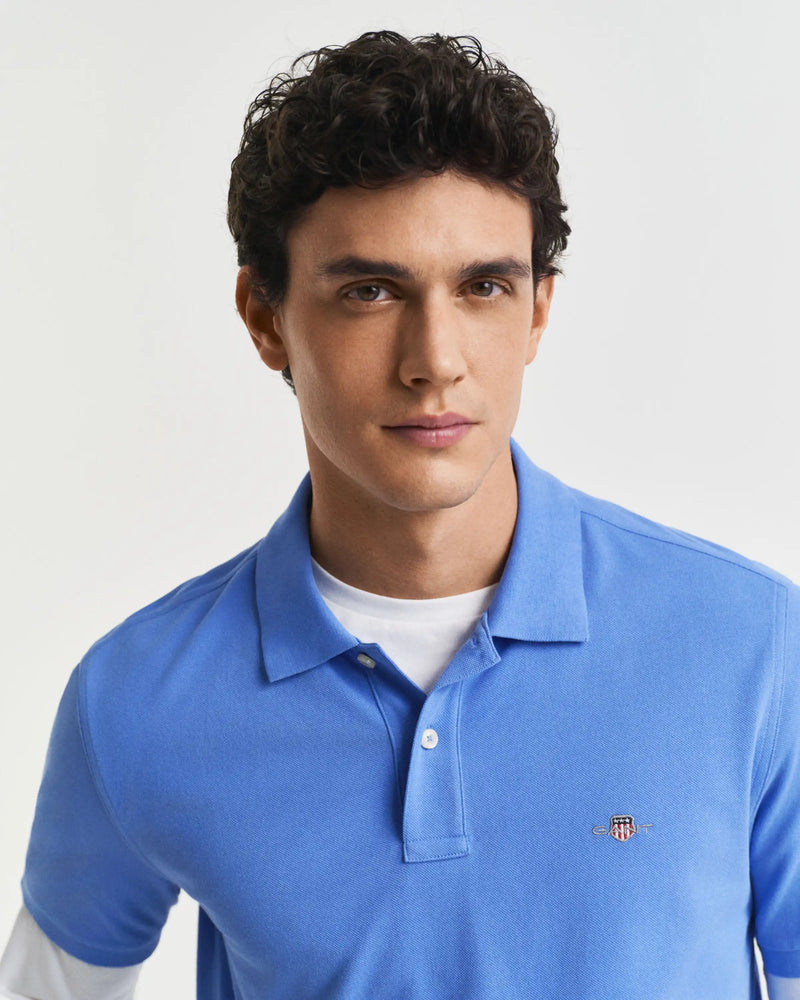 GANT Mens Regular Shield Pique Polo Shirt Perfect Blue Northern
