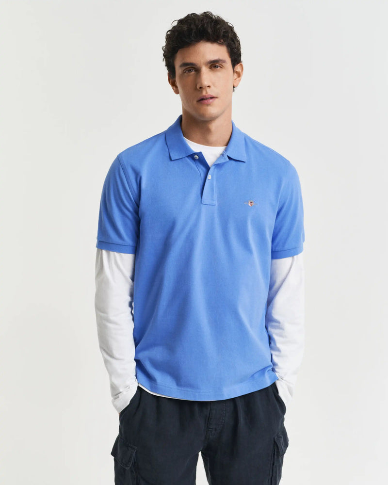 GANT Mens Regular Shield Pique Polo Shirt Perfect Blue Northern
