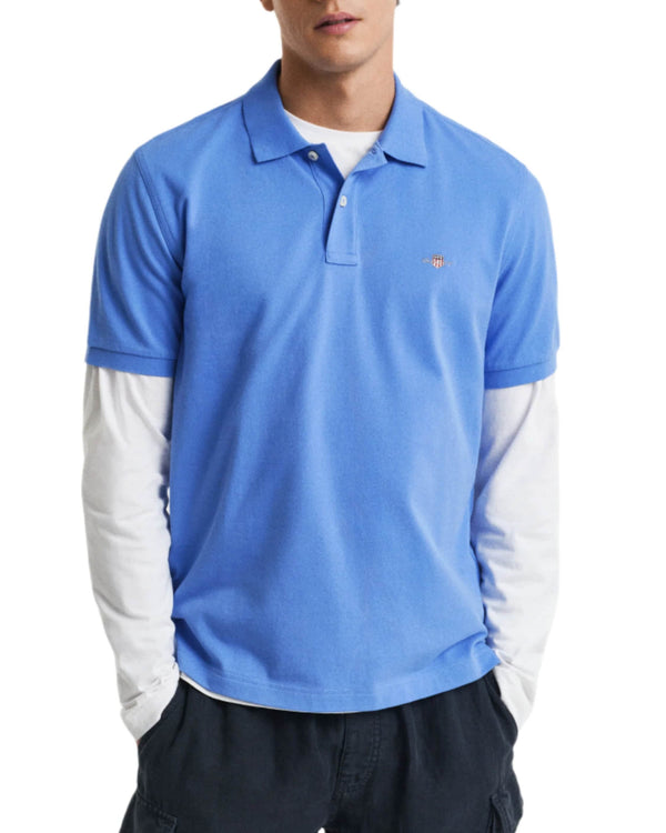 GANT Mens Regular Shield Pique Polo Shirt Perfect Blue Northern