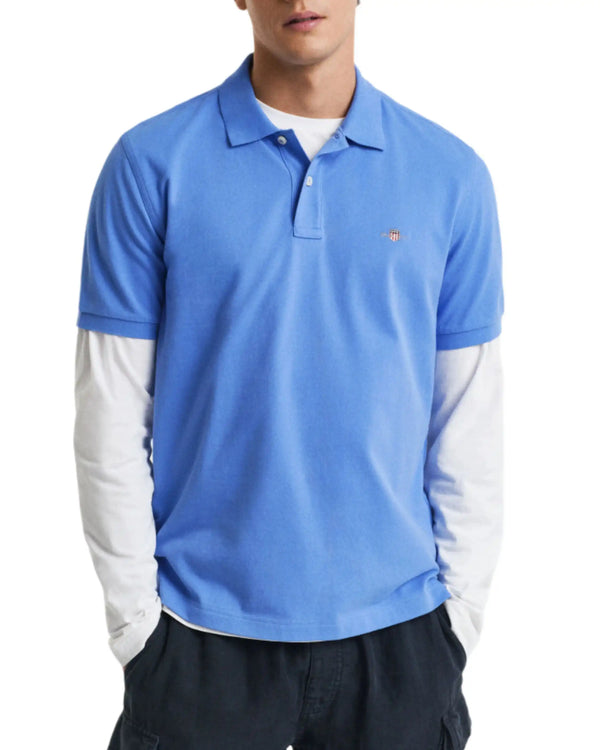 GANT Mens Regular Shield Pique Polo Shirt Perfect Blue Northern