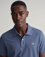 GANT Mens Sheild Regular Pique Polo Shirt Denim Blue Melange