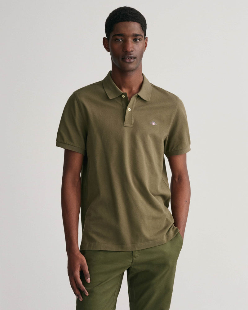 GANT Mens Sheild Regular Pique Polo Shirt Juniper Green Northern