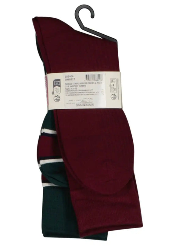 GANT Mens Shield Stripe And Rib Socks 2-Pack Woody Green Northern