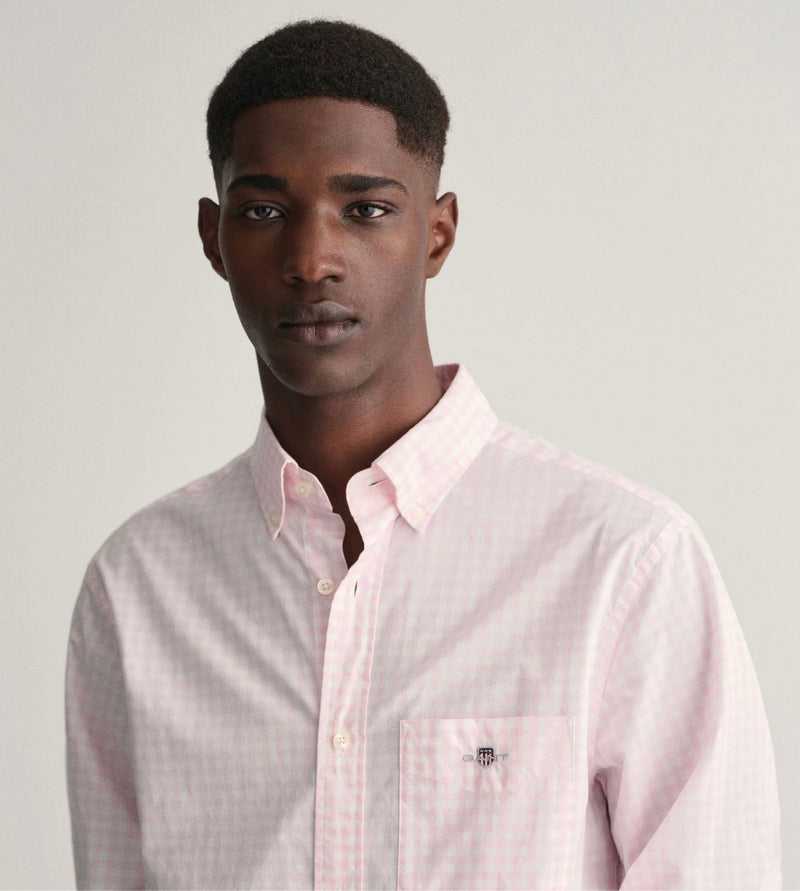 GANT Mens Shirt Regular Fit Gingham Broadcloth Light Pink Northern