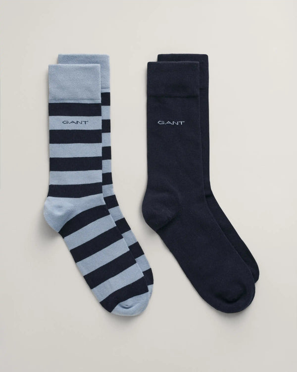 GANT Men’s Socks 2-Pack Barstripe & Solid Dove Blue Northern