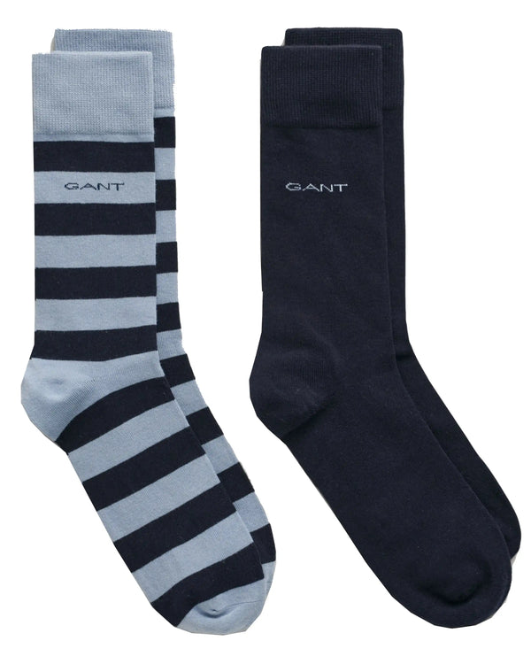 GANT Men’s Socks 2-Pack Barstripe & Solid Dove Blue Northern