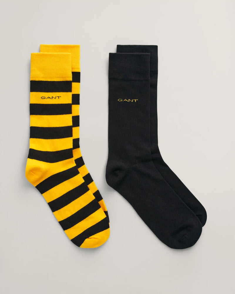 GANT Men’s Socks 2-Pack Barstripe & Solid Medal Yellow Northern