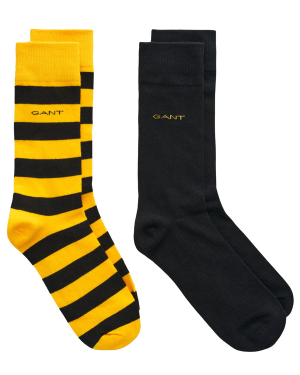 GANT Men’s Socks 2-Pack Barstripe & Solid Medal Yellow Northern