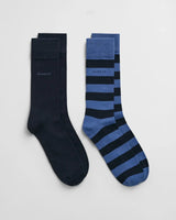 GANT Men’s Socks 2-Pack Barstripe & Solid Vintage Blue Northern