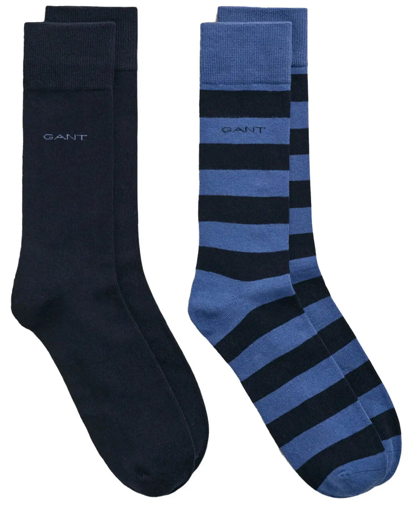 GANT Men’s Socks 2-Pack Barstripe & Solid Vintage Blue Northern