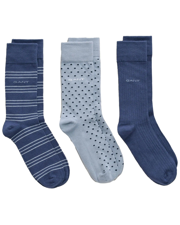 GANT Men’s Socks 3-Pack Stripe Dot Rib Dusty Blue Sea Northern
