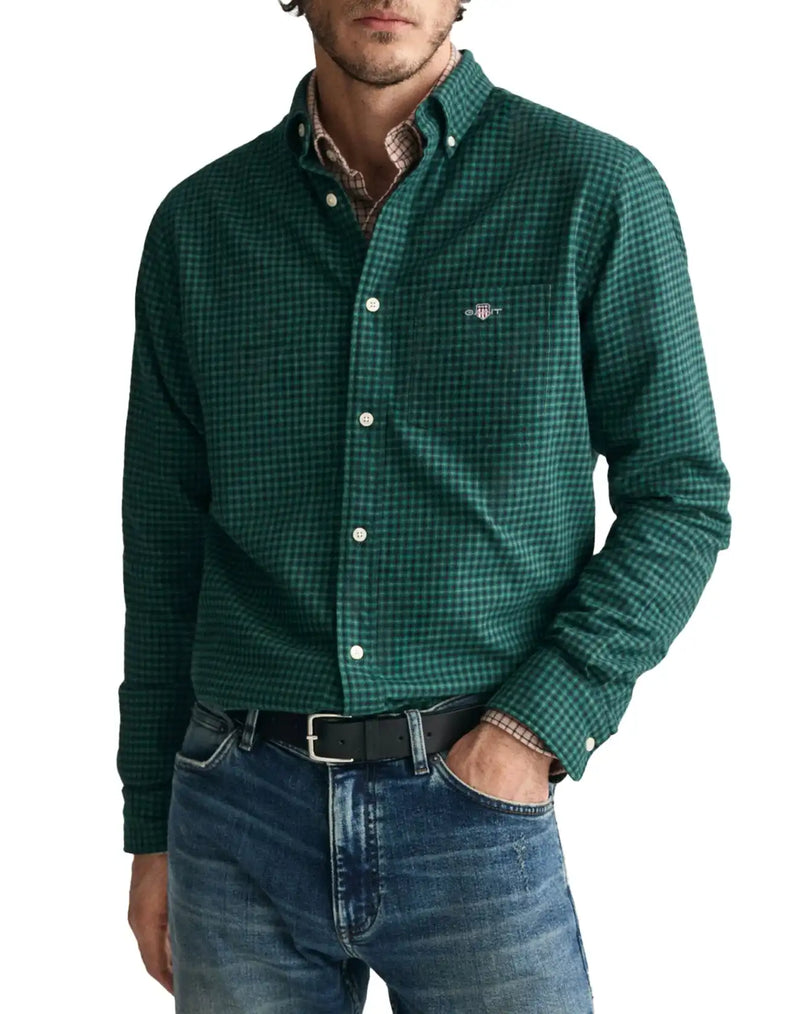 GANT Regular Fit Micro Checked Shirt Deep Forest Green Northern