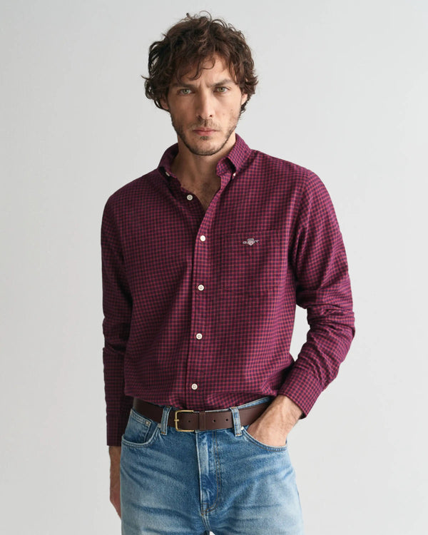 GANT Regular Fit Micro Checked Shirt Wine Red Northern Ireland Belfast