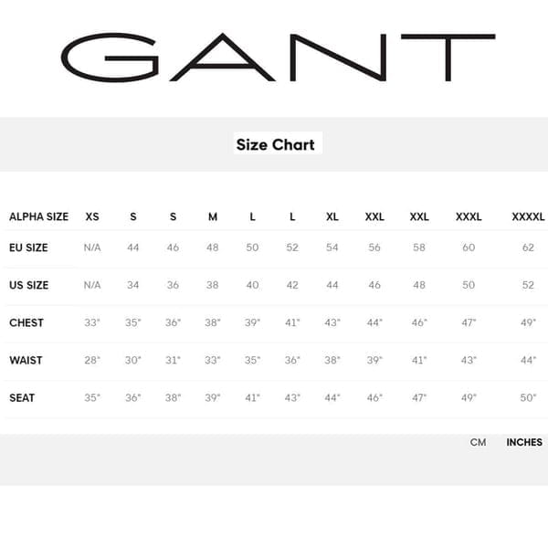 GANT SIZE CHART