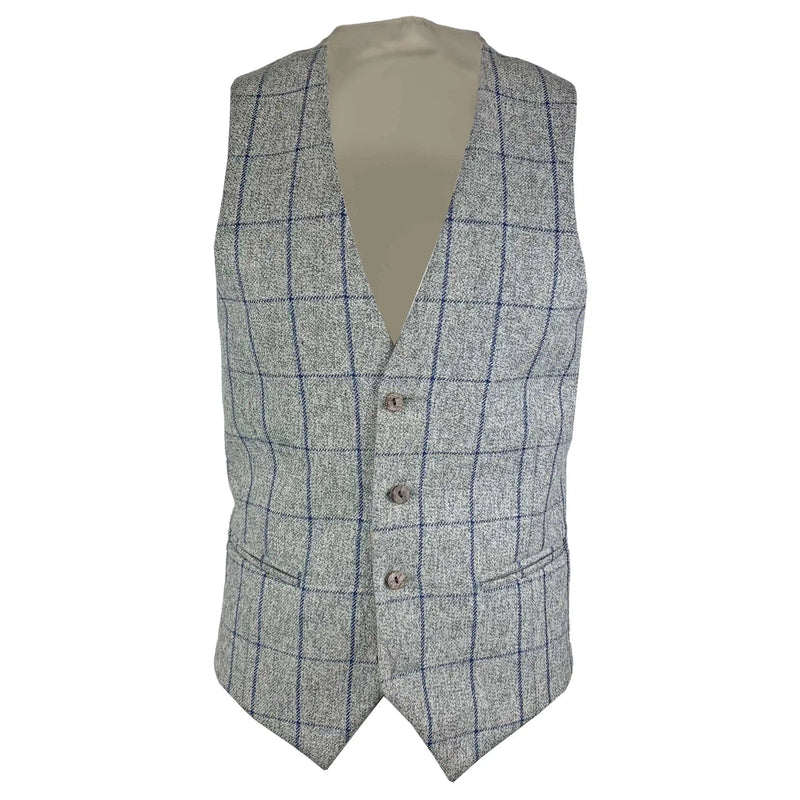 Grey & Blue Wide Check Tweed Waistcoat